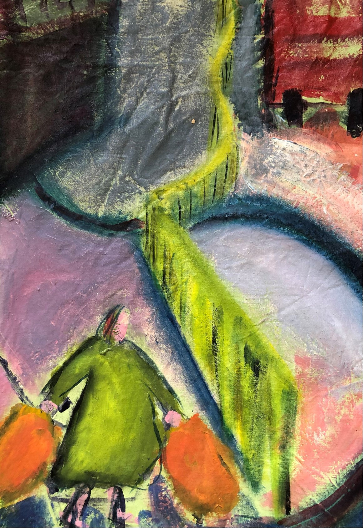 Woman with Orange Bags