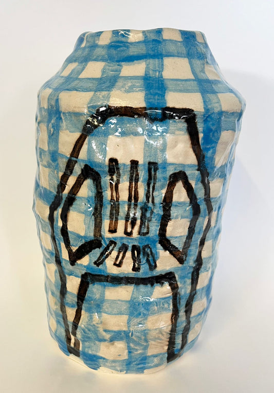 Plastic Chair On Blue Gingham